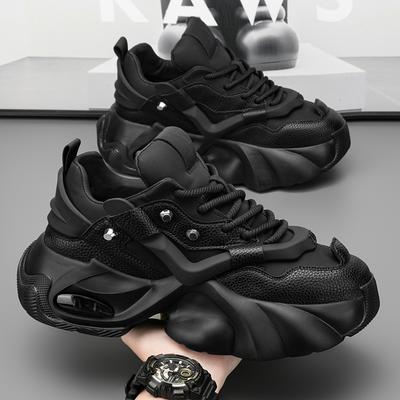 Scarpe da ginnastica casual nere da uomo di lusso alla moda, comode e con plateau, scarpe da ginnastica con rialzo per uomo, scarpe sportive casual da uomo