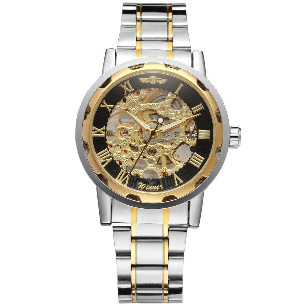 New Fashion Men's Mechanical Wrist Watches Golden Clouds Carved Skeleton Transparent Elegant Design Stainless Steel Wristwatches