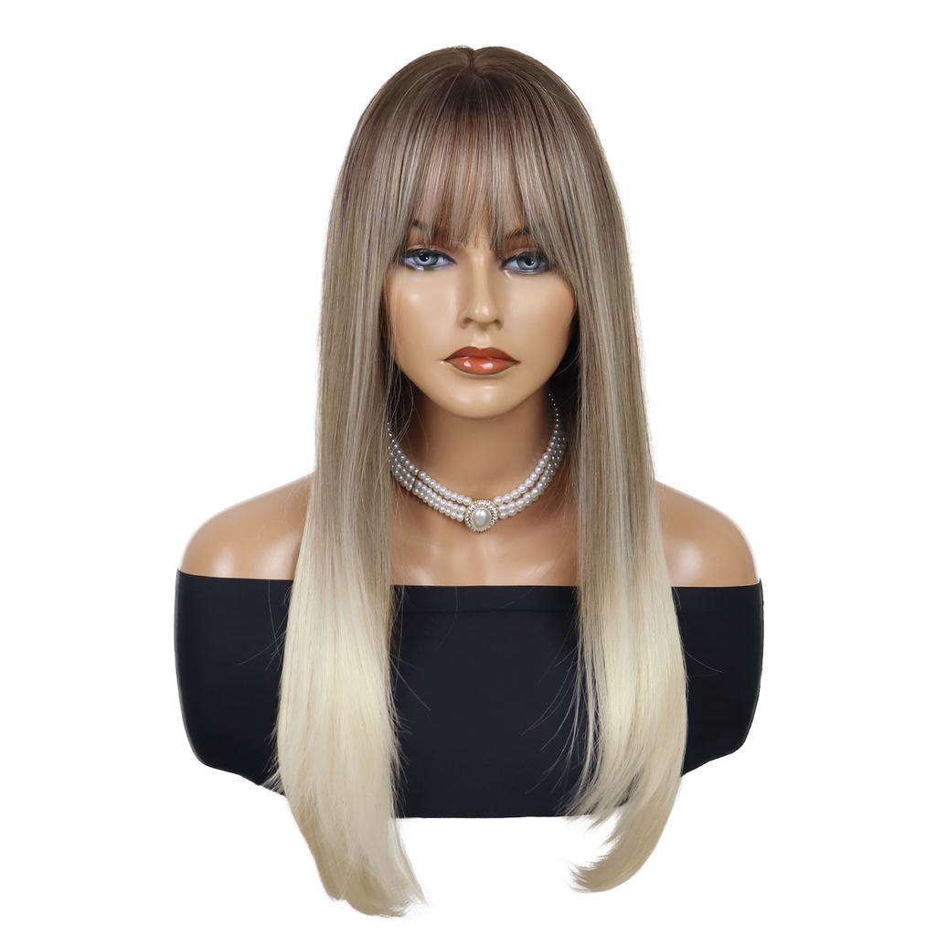Long Ombre Blonde Wigs for Women Synthetic Hair Straight Wig with Bangs Cosplay Wigs Drag Queen Party Anime Movie Costume Wig