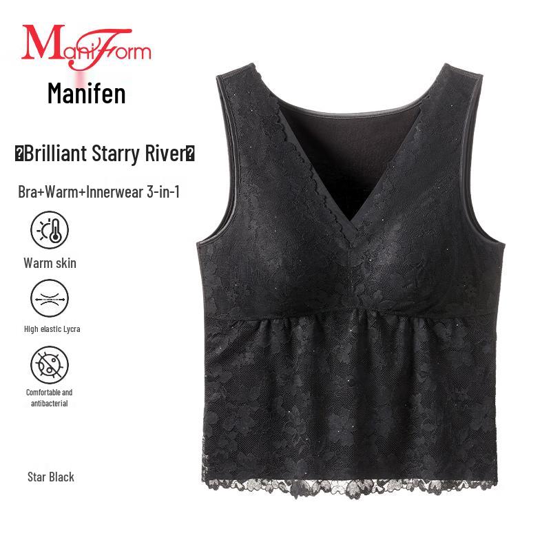 Maniform Women s Modal Thermal Tank Top with Built-in Bra and Lace Trim M (160)
