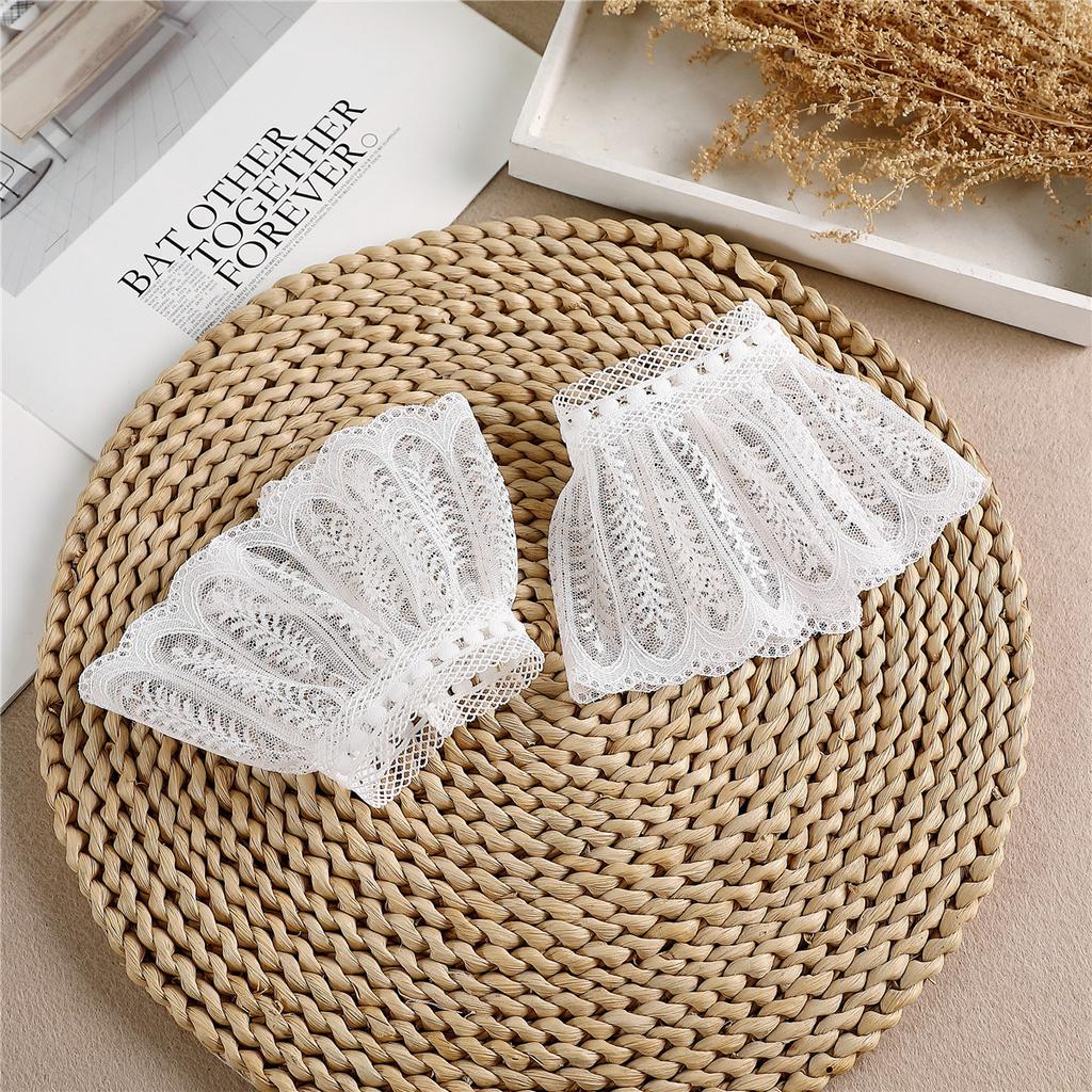 White Black Fake Flare Sleeves Women Floral Lace Pleated False Cuffs Ruffles Elastic Wrist Warmers Sweater Blouse Horn Cuffs