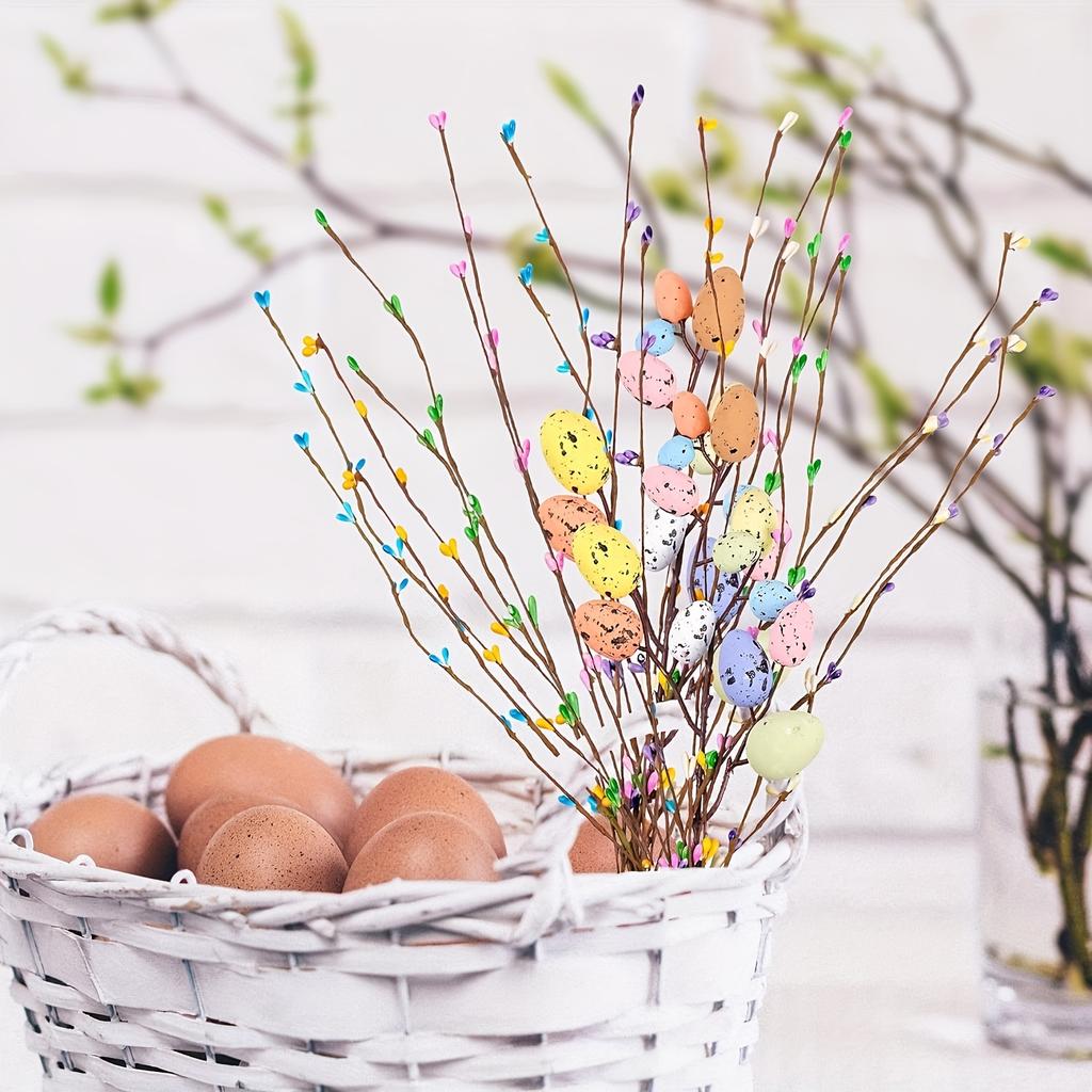 26pcs Plastic Easter Egg Twig Arrangements Artificial Easter Egg Vine Branches Spring Floral Stems Centerpiece Wreath Decoration