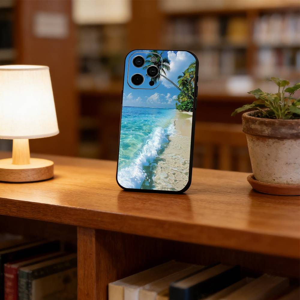 

Sea Tropical Palm Trees Beach Phone Case For iPhone 17, 16,15,14,13,12,11 Plus,Pro Max, Others Soft Black Cover iPhone13ProMax