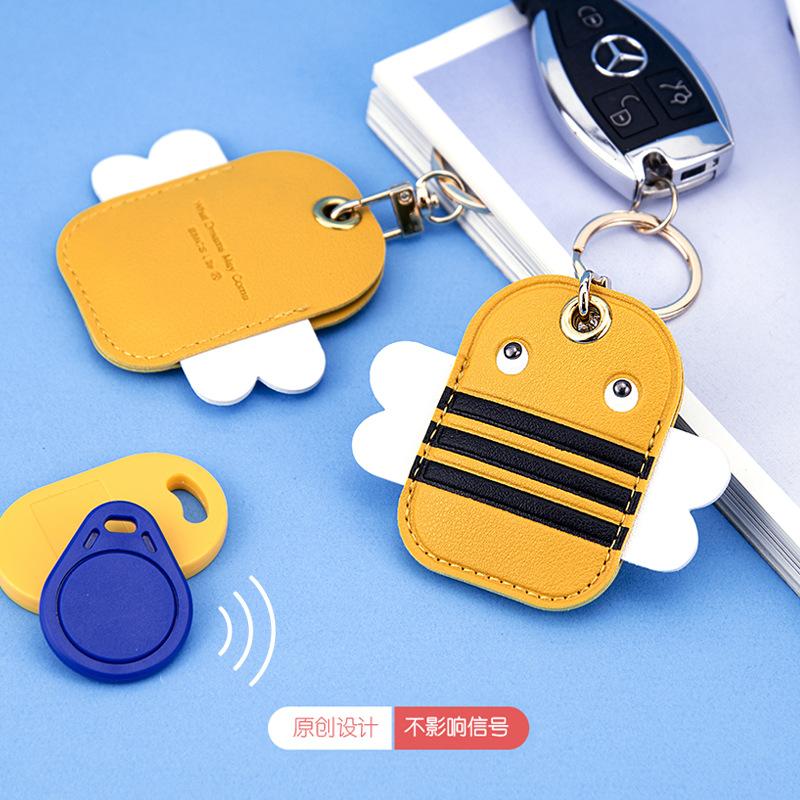 Protective Cover, Access Control Card Cover, Leather Cartoon Water Drop Square Cute Little Gift, Personalized Creative Keychain.