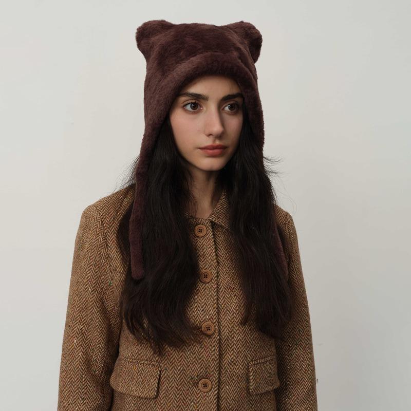Personalized Hairy Cute Warm Winter Ear Cap Stylish Simple Student Cat Ears Knitted Cold Hat Female