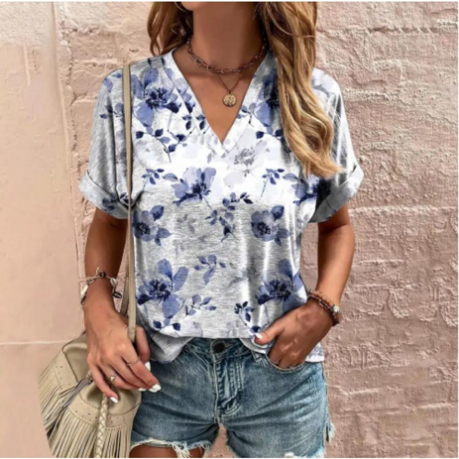 

Футболки с V-образным вырезом, женские топы с 3D цветочным принтом и короткими рукавами, летние повседневные футболки для влюбленных пар 5XL