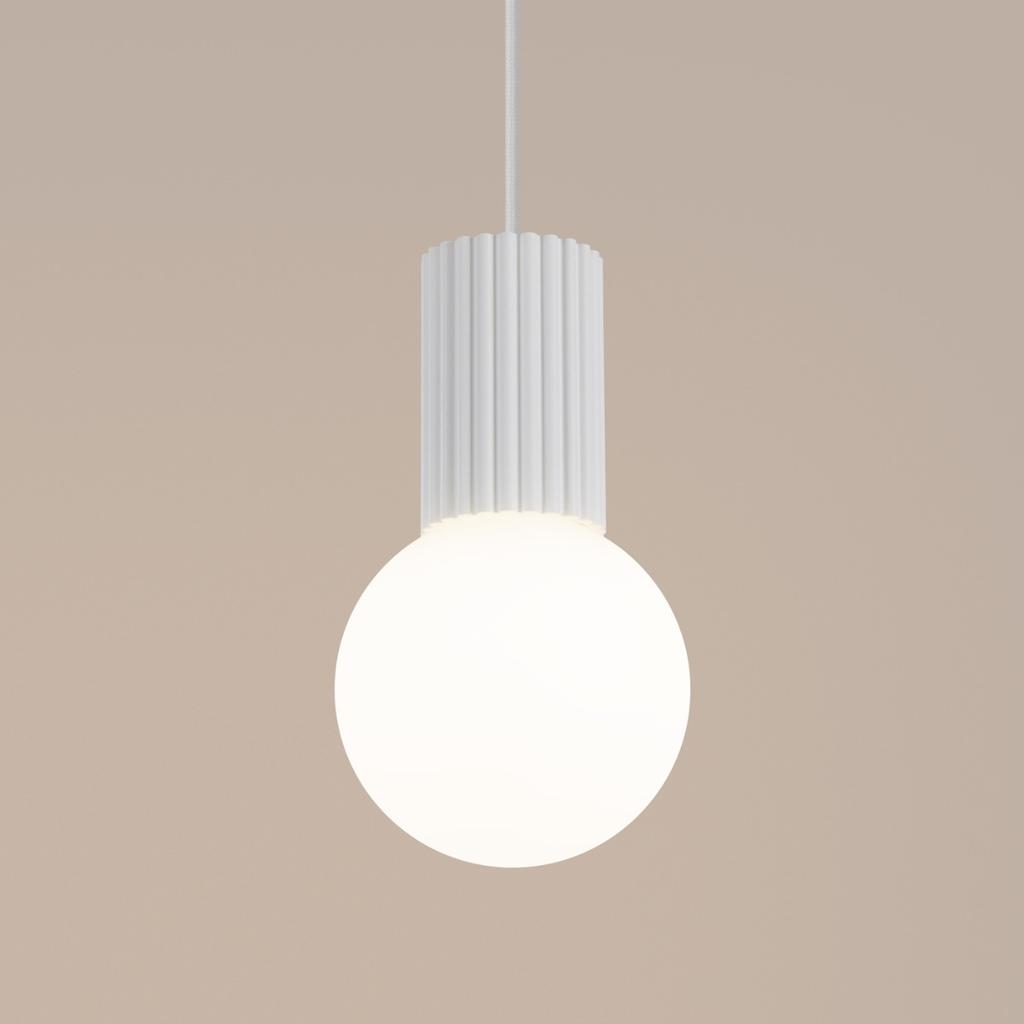 Lampa Wisząca Nowoczesna Biała Ryflowana Szklana Biała Kula Do Salonu Jadalni Nad Stół 1Xg9 8W Halo Sollux Lighting