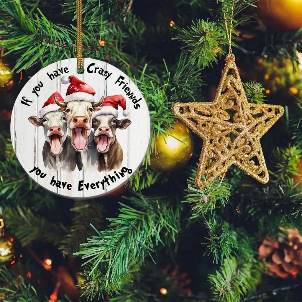 Cow Christmas Ornament 2D Acrylic Festive Winter Holiday Party Decorations Barn Ornaments For Christmas Tree Decorations For