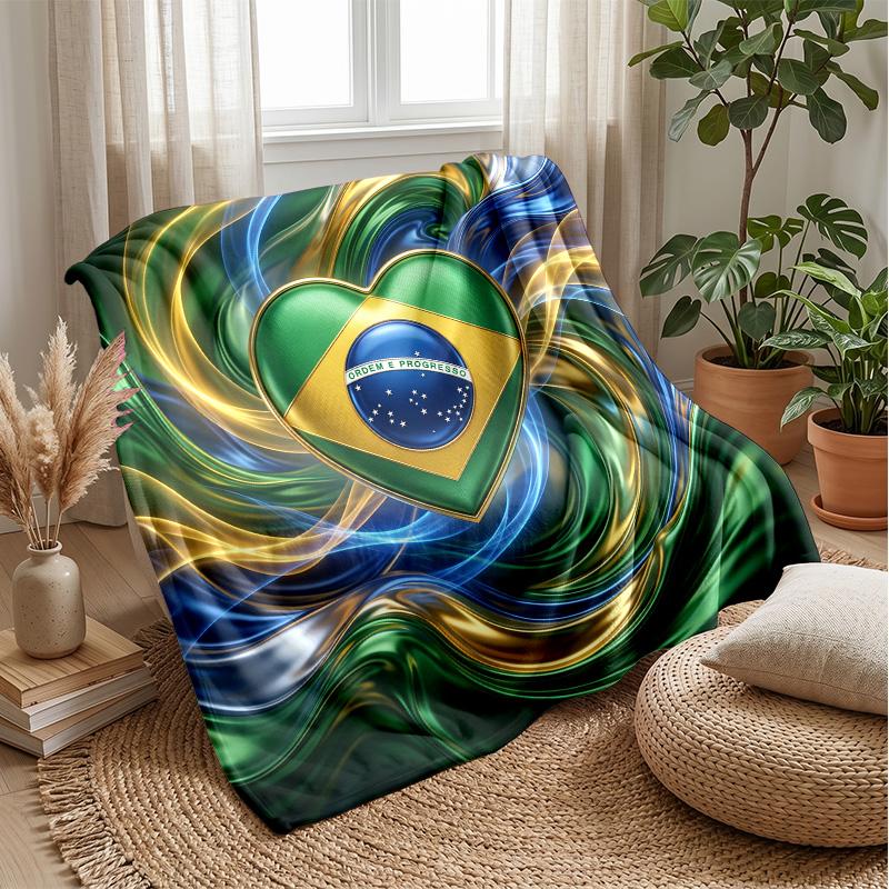 Brazil Football Printed Flannel Blanket Skin Friendly Warm Decorative Throw for Indoor Couch Bed Daily Use
