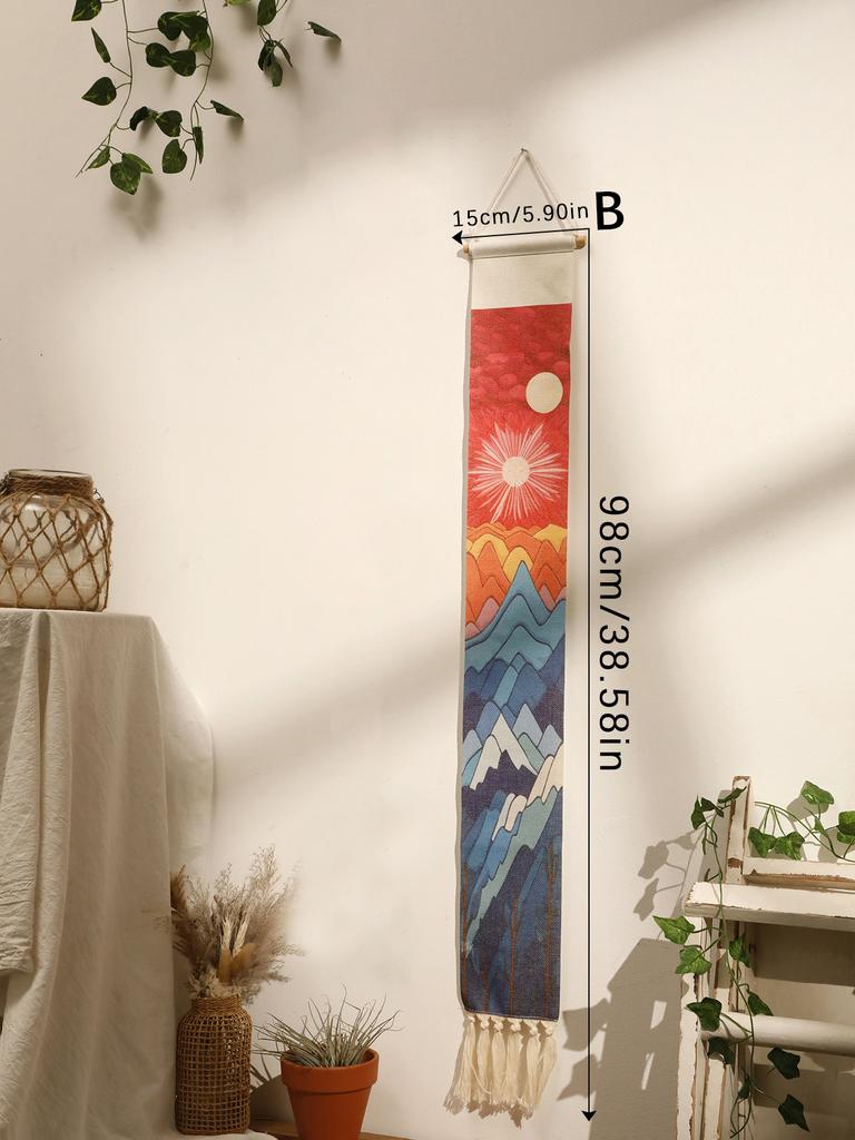 Macrame Tapestry Sunset Sunrise Handmade Wall Tapestries Boho Art Home Decoration Wall Hanging for Living Room Bedroom Ornament