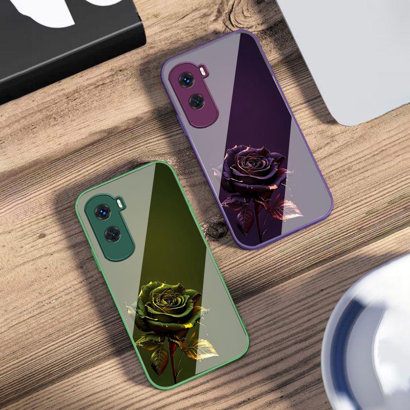 The Dark Golden Rose For Honor 200 90 8X 9X Pro Lite P50 P40 Nova 10 11i P60 Magic4 6 Mate 20 50 Tempered Glass Phone Case