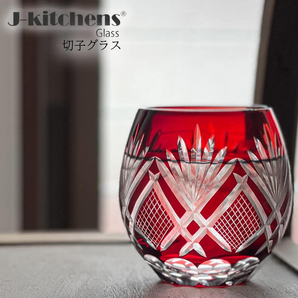 Mizukage Kiriko Glass X Flower and Arrow Current Model J-kitchens Egg-Shaped Cup, 6.9 8.9cm, 350cc, Design, Red, Bisho,