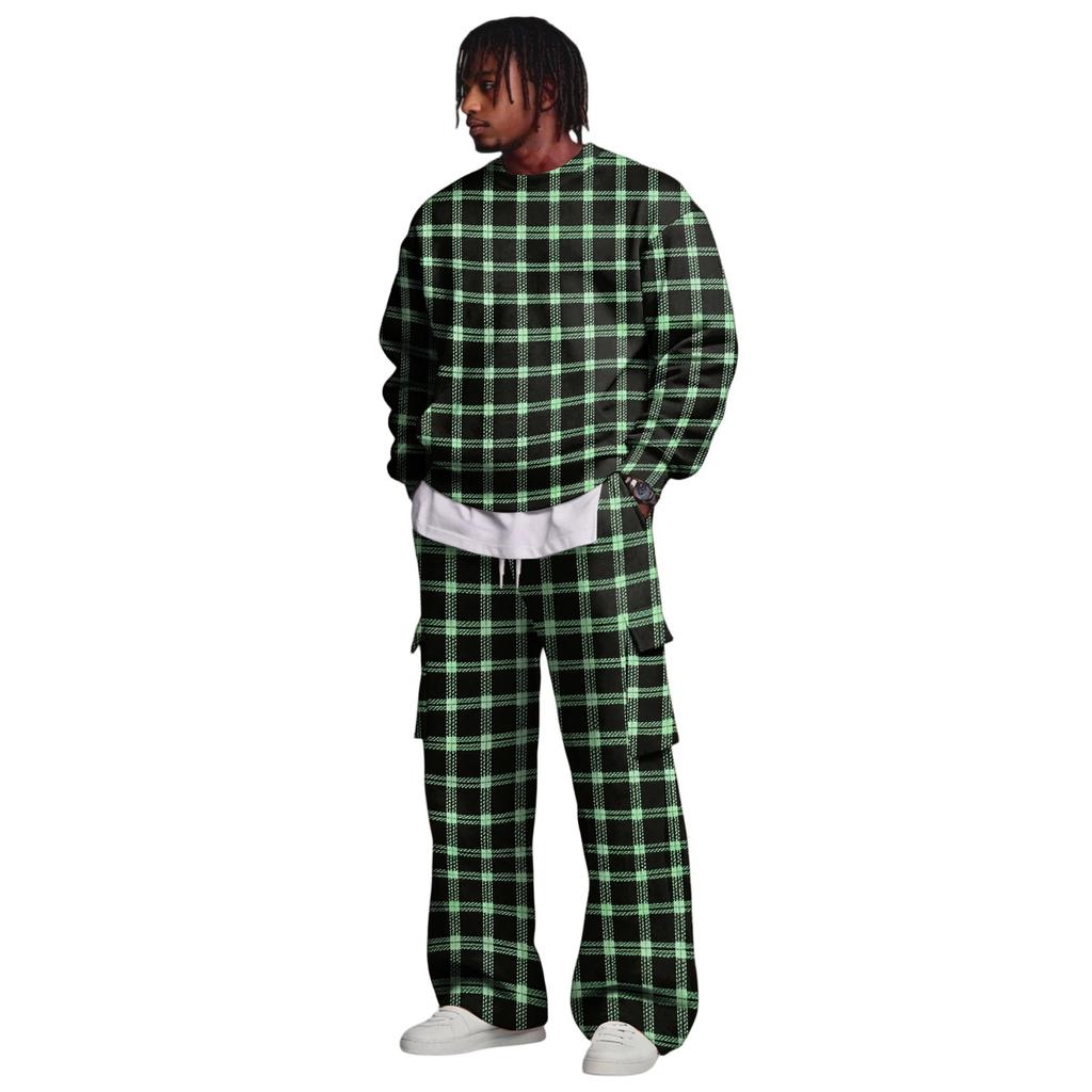 Men's Layer Sweatshirt and Cargo Pants Set with Elastic Waistband