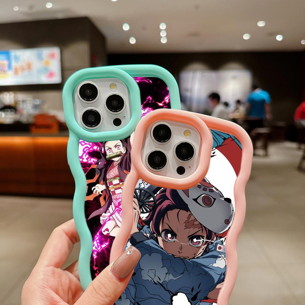 Macaron Büyük Dalga Yumuşak Telefon Kılıfı iPhone 11 12 13 14 15 Samsung A13 A14 A15 A23 A24 A25 A53 A54 A55 Xiaomi Redmi Note 13 12C Kapak A43 Demon Slayer