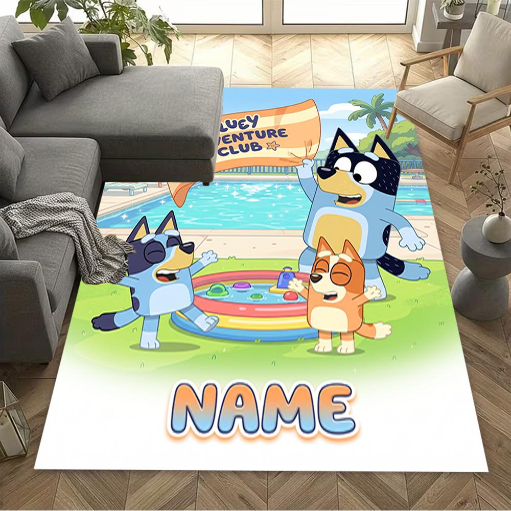 Beach Friends Adventure Personalized Text Floor Mat Perfect for Living Rooms Dormitory Game Room Balcony Anti-slip Rug Anime Office Decor