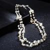Damen-Halskette, doppellagig, Kunstperle, Blume, Zahl 5, Anhänger, lange Halskette, Schmuck, Geschenk