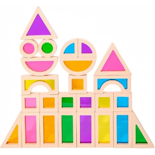 Rainbow Blocks,Acrylic Building Block Toys,Rainbow Stacking Sensory Toys,Toys Set Colorful Preschool Learning Educational Toys for Boys and Girls, 25 PCS