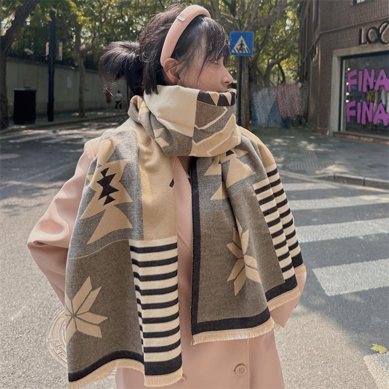 Thickened scarf women's winter warm long versatile imitation cashmere jacquard shawl scarf women