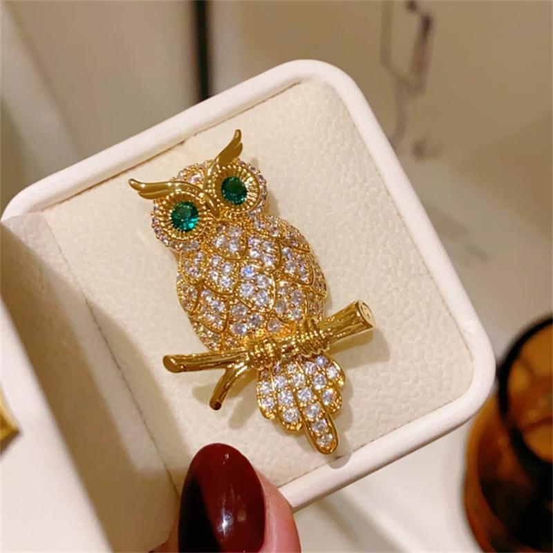 Fashion Exquisite Owl Brooch Vintage Temperament Sparkling Diamond Animal Pins For Women Men Clothes Accessories Jewelry Gifts