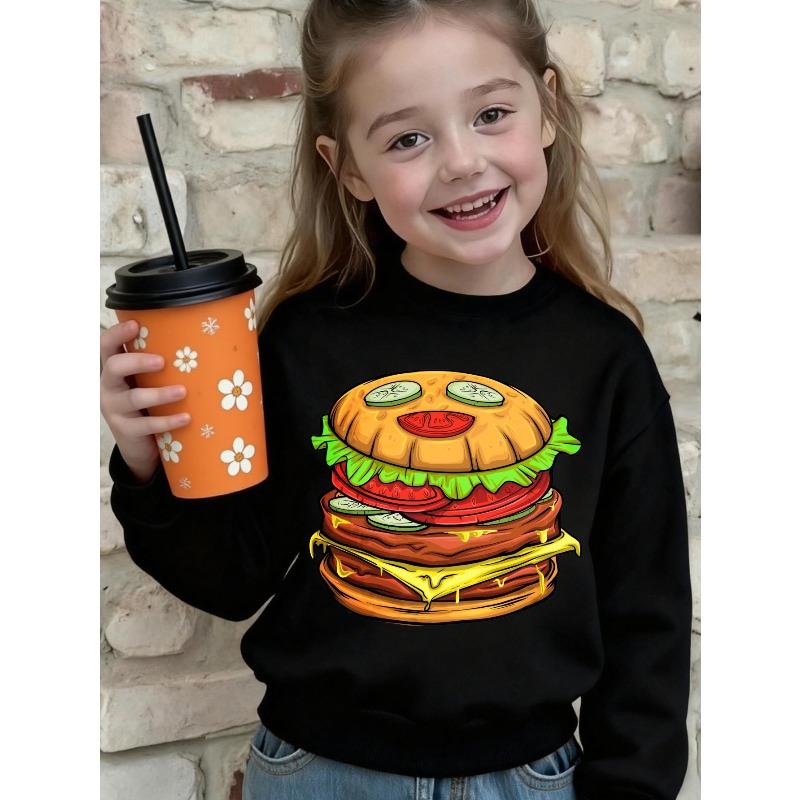 European sizes Crewneck Sweatshirt Black Burger Print for Kids Casual Wear 110 чёрный