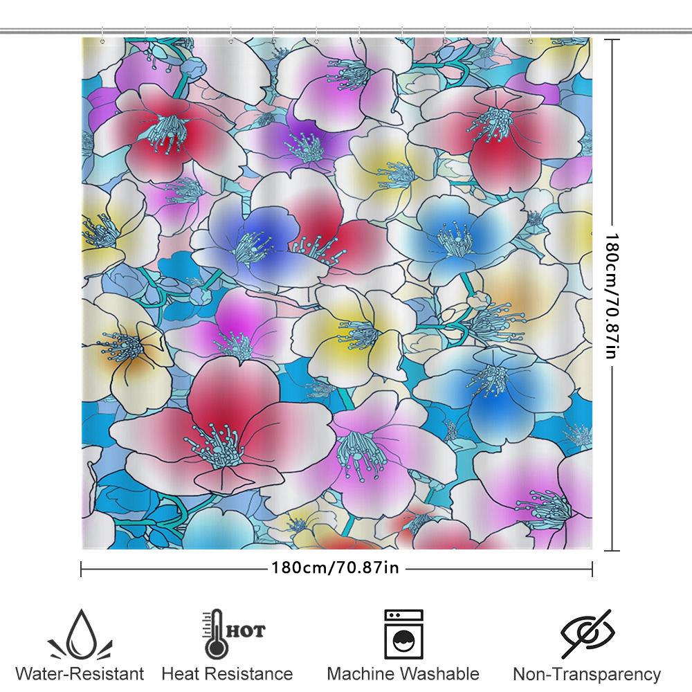 Modern Bathroom Shower Curtain With Watercolor Floral Design Vivid Colors Durable Fabric Decorate Your Bath Area Now