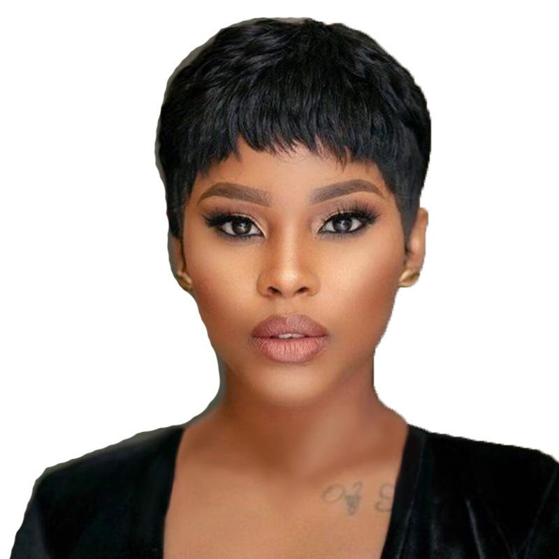 Womens African Fashion American Daily Use Natural Looking Short Black Synthetic Fiber Wig