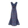 French Retro Blue V-neck Floral Sleeveless Vest Dress Women's Summer New Sexy Waist and Thin Dress