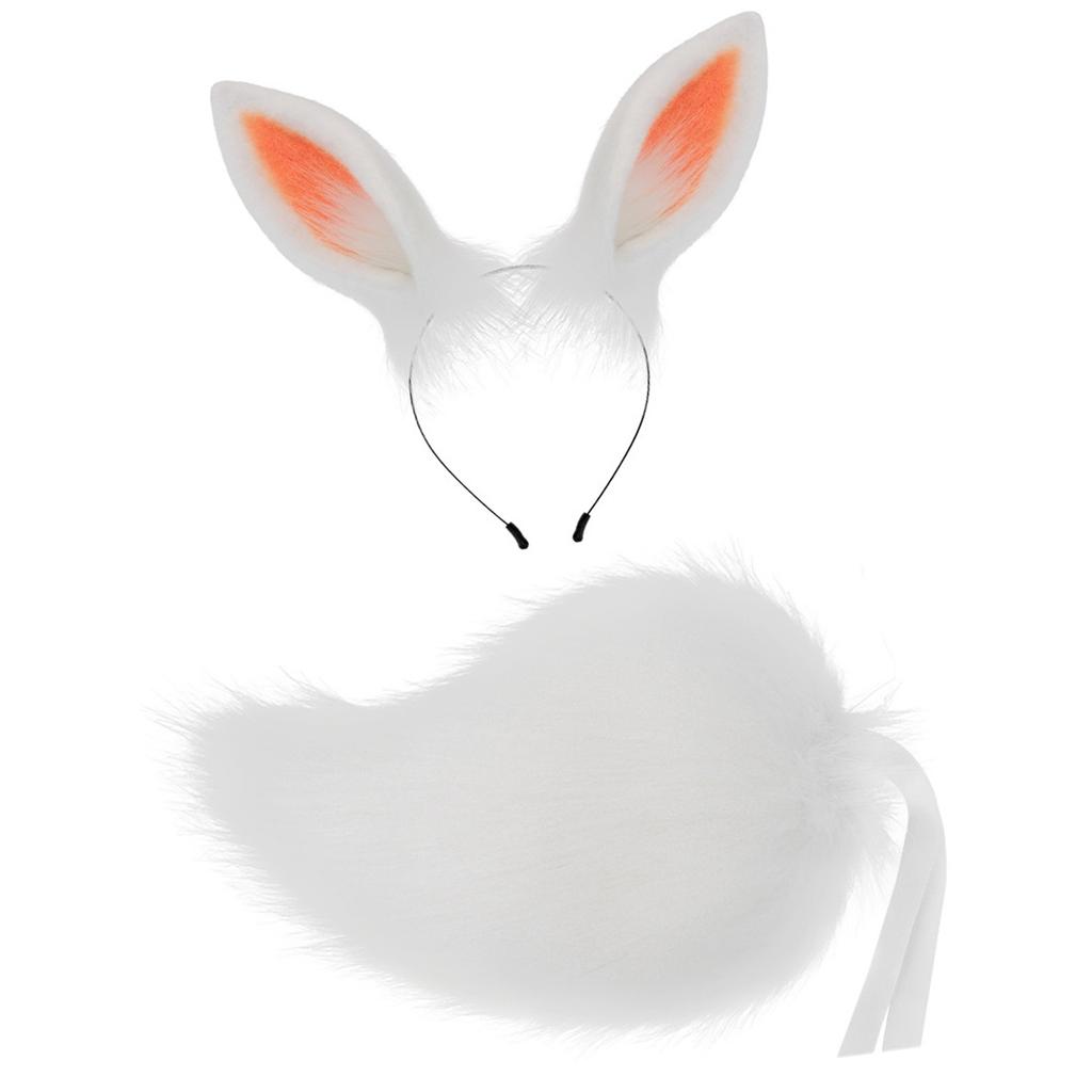 Rabbits Costume Accessories Plush Ear Hairband Tail Halloween Costume Accessories Set for Kid Girl Halloween Cosplay