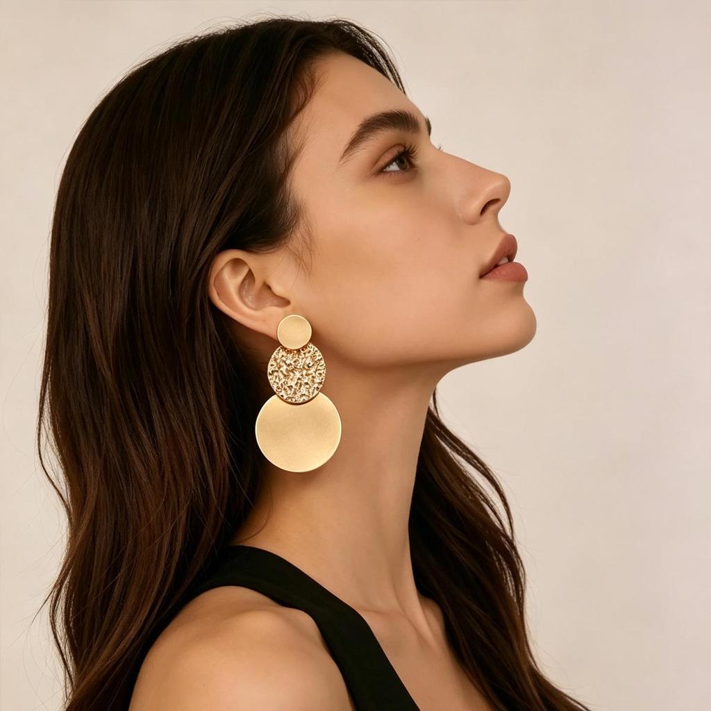 European Retro Geometric Gold Disc Stud Earrings for Women