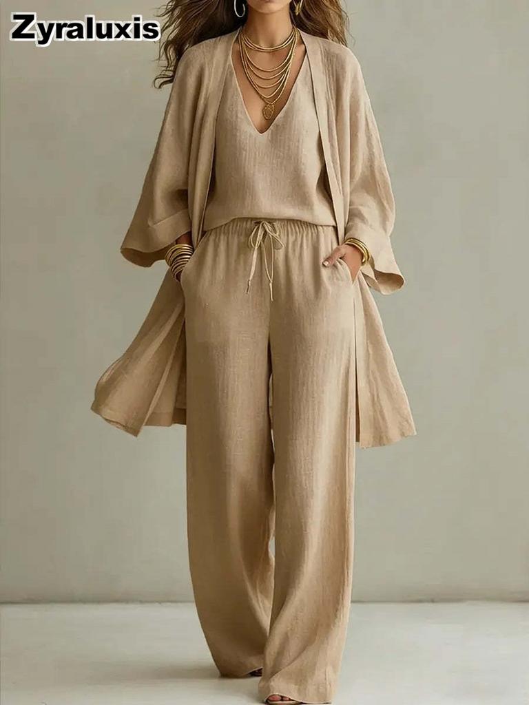 Set Cardigan e Pantaloni a Gamba Larga con Spalline Larghe da Donna Nuovi Stili Primaverili