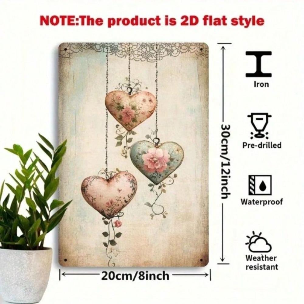 Vintage Art Deco Metal Wall Decor, Heart Poster for Bar