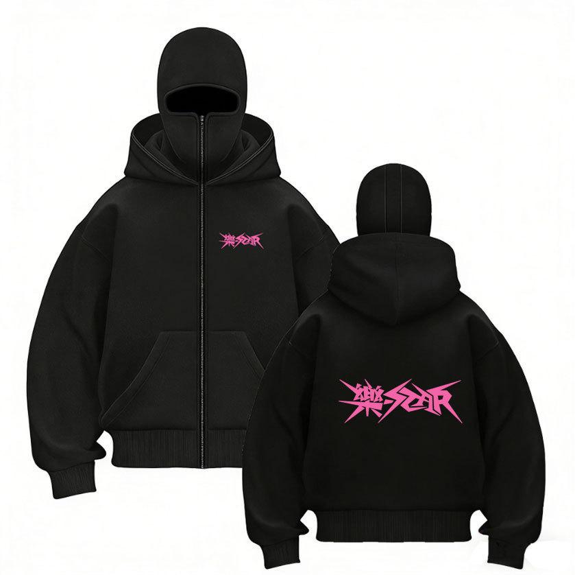Stray Kids Skz Harajuku Printed Stray Kids Double Hood Zip-Up, Harajuku Print SKZ Hoodie for STAY Two-hat Zip-up Shirt for Men and Women