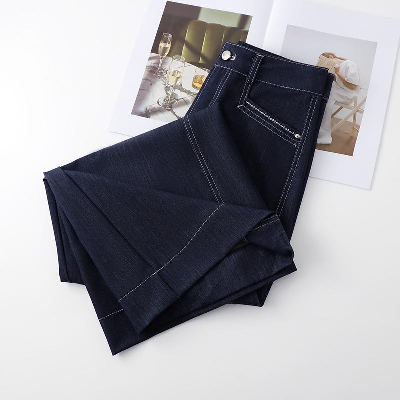 Damen Retro Dunkelblaue Cropped Weitbeinige Jeans - Frühjahr/Sommer Kollektion 2026