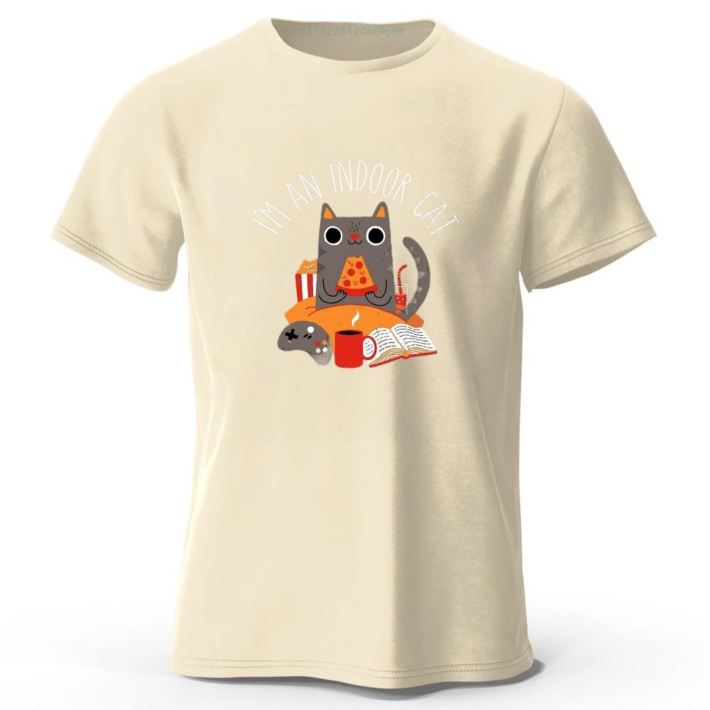 Home Style Pizza Cat Print Pure Cotton Short Sleeved Shirt Summer Menswomens Street Casual Trend Tshirt Large Size Loose Top