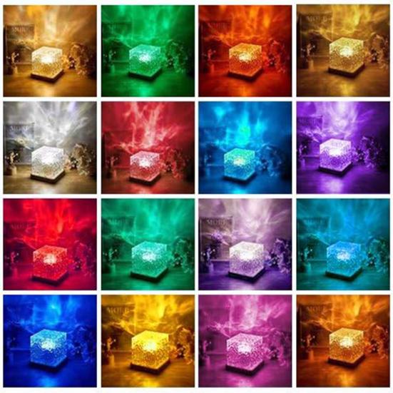 Ocean Wave Projector Lamp Night Light Remote Control 16-Colors Gradual Rotating Flame Water Lamp with Wooden Base