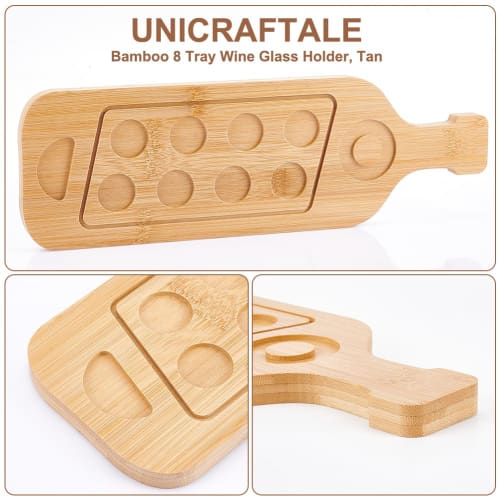 UNICRAFTALE Tequila Shot Board Shot Glass Holder Display with 1 X 8 Shot Glasses, Wine Glass Holder, Wooden Glass Cup Serving Tray for Restaurants, Ba