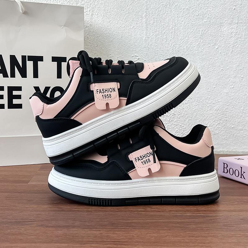 Black pink and white shoes women's new autumn versatile student casual sports shoes thick-soled heightening board shoes