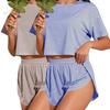 Women's Summer Pajamas Two-piece Set Striped Short Sleeve T-Shirt Split Shorts Loungewear