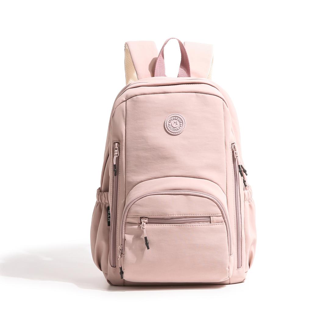 Schoolbag new solid color backpack women's simple large-capacity waterproof nylon bag trendy fashion simple casual student schoolbag