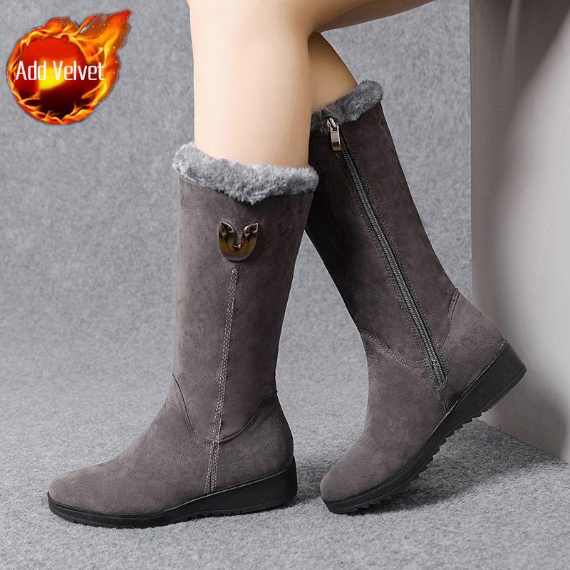 Fashion Fleece-Lined Half High Snow Boots for Women Solid Color Warm Quality Autumn Winter Woman Shoes Lamb Hot Chic and Elegant Boot