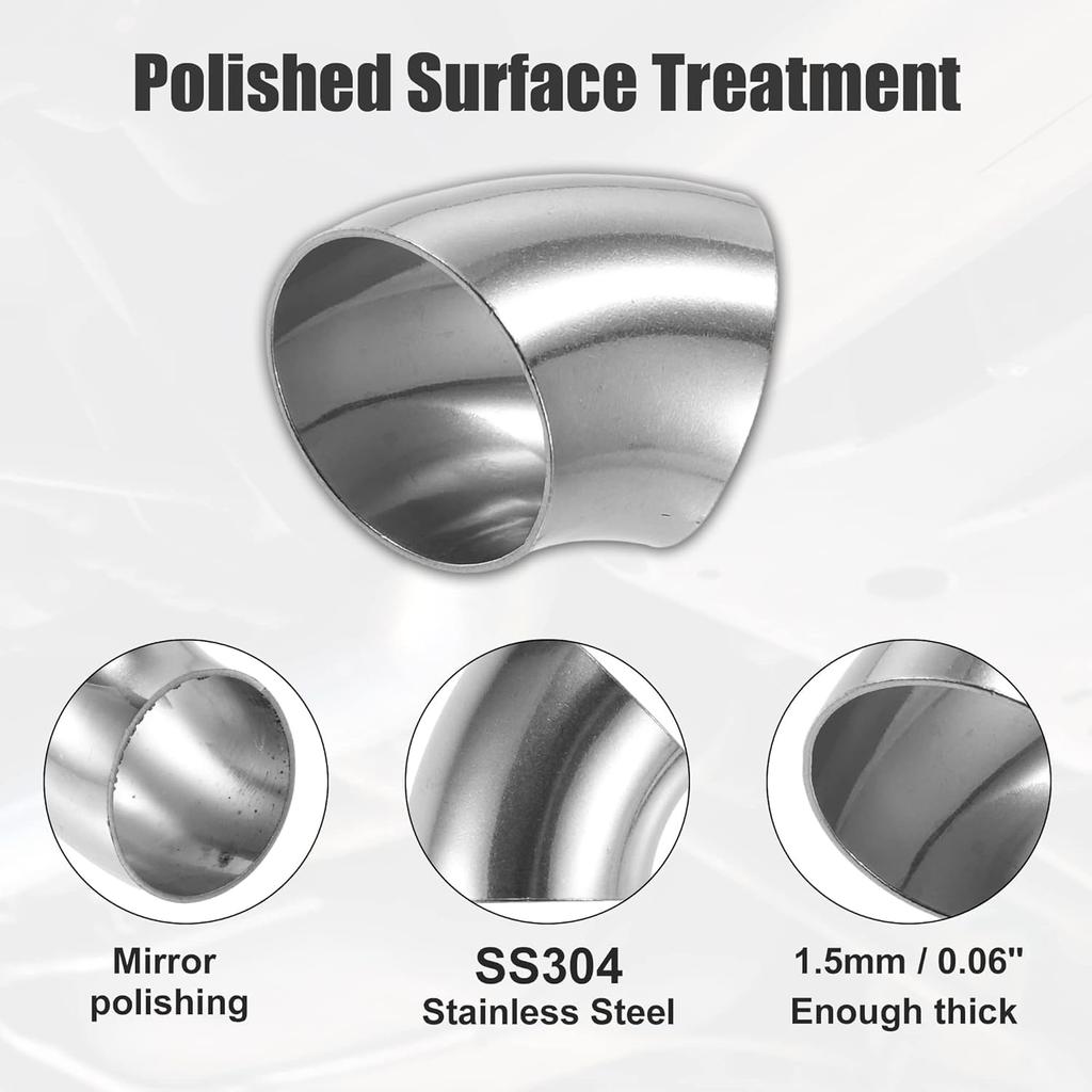 Vechkom 4 PCS 2.5'' Exhaust Elbow 45 Degree Pipe 304 Stainless Steel Mandrel Bend Elbow 2.5 Inch OD Mandrel Elbow Thickness for Car Modified Exhaust