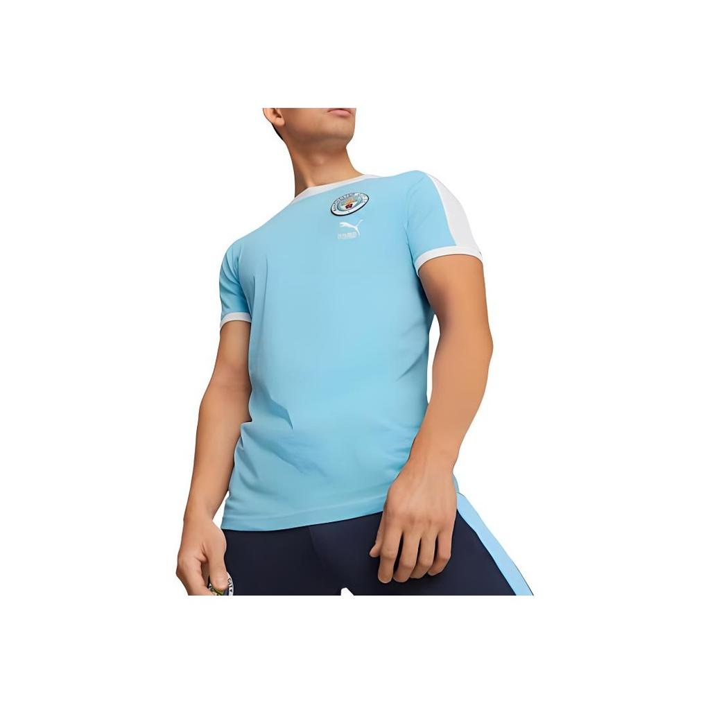 Puma Logo Print Straight Fit Comfortable Breathable Retro Football Jersey Unisex Tops Blue 769495-01
