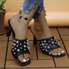 Fashion Ladies Square Heels Elegant Summer Slippers High Heels Outdoors White Leather Slender Heel Fashion Woman's Beach Slippers