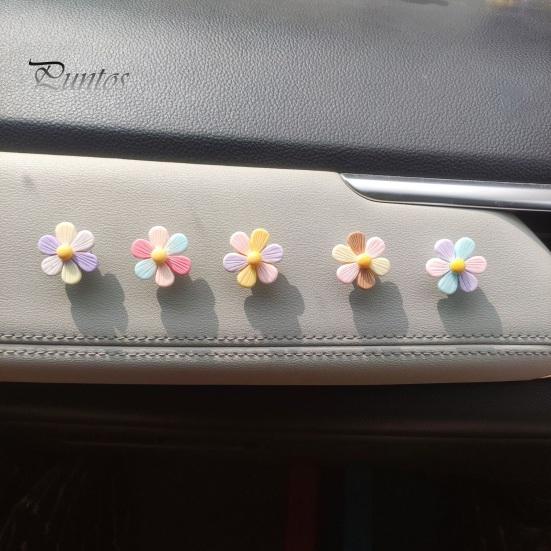 Car Aesthetic Decor 5Pcs Colorful Shaking Flower Decor, Resin Rainbow Sunflower Dashboard Ornament Cute for Teens with Non Slip Pad, Wobble