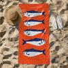 1pc Vibrant Sardines on Red Mosaic Texture 2D Printed Microfiber Beach Towel, quick dry super absorbent. Great for beach, pool