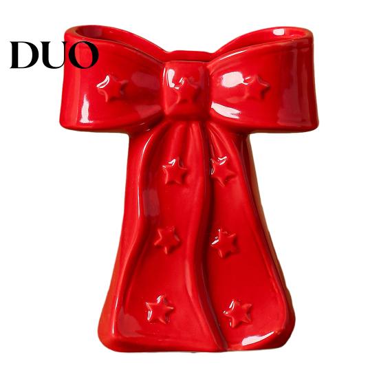 Dried Flower Holder Ceramic Bow Vase with Star, Decorative Flowers Vase, Creative Romantic Home Accessories Arrangement for Living Room Table
