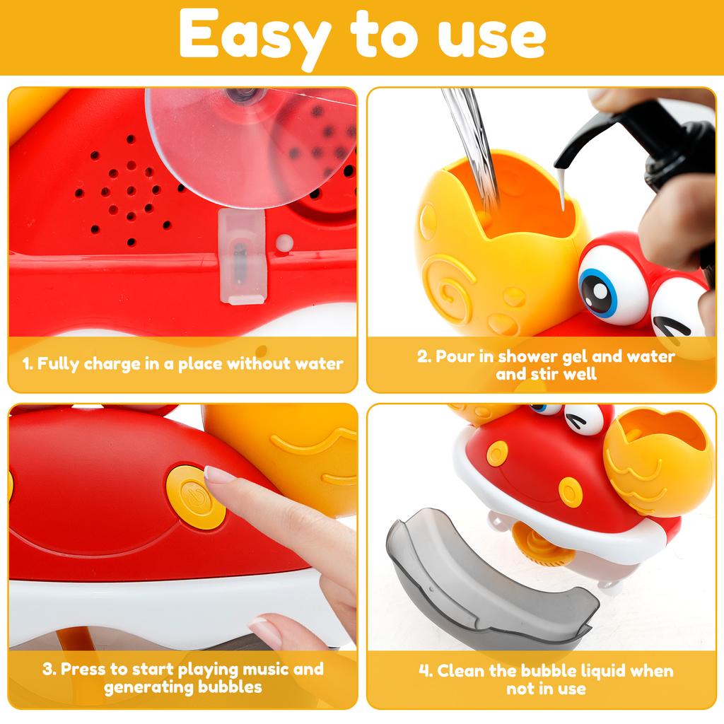 Crab Music Box Baby Bathroom Decor Bubble Machine Toy Waterproof Musical Box Adjustable Volume 12 Songs for Baby Birthday Gifts