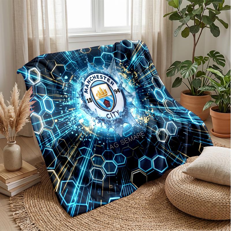 Manchester City Theme Blanket Soft Flannel Blanket Plush Throw Blanket Cozy Sofa Bed Blanket for Home Decor