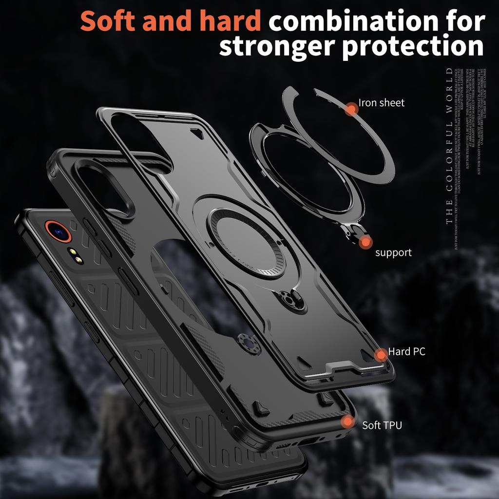Case For Samsung Galaxy Xcover 7 Armor Shockproof 360° Rotating Magnetic Metal Stand Holder TPU Frame Hard Plastic Phone Cover