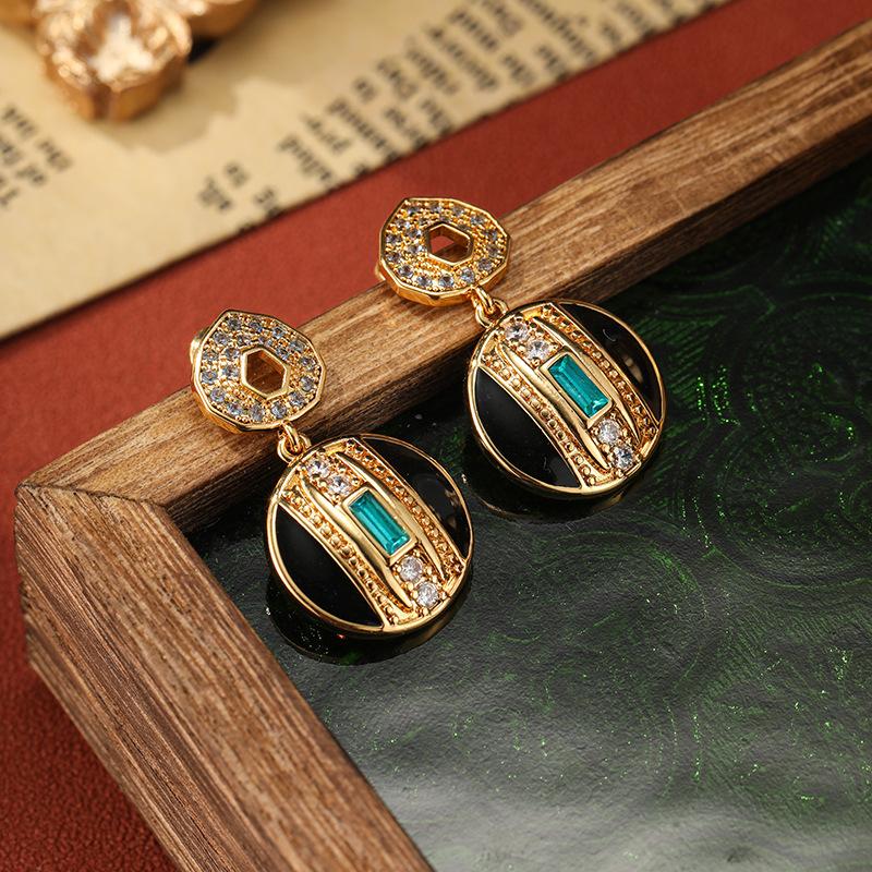 Šperky Geometrie Smalt Mikro Inkrustovaný Zirkon Nový Trend Vintage Náušnice Elegantní Kvalita Středověké Náušnice